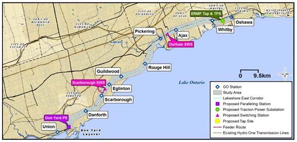 Figure 5-11: Lakeshore East Electrification Study Area (Metrolinx, 2010)