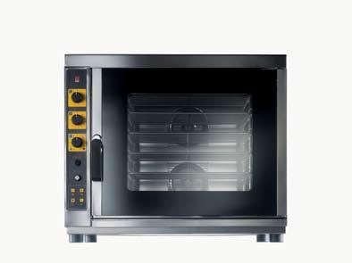 D445mm x H515mm Exterior: Stainless steel - solid build Tray size: 600mm x 400mm or 1/1 GN Oven interior: Stainless steel AISI 304 Shelf positions: 6 Interior light Tray capacity: 6 Fan: Twin
