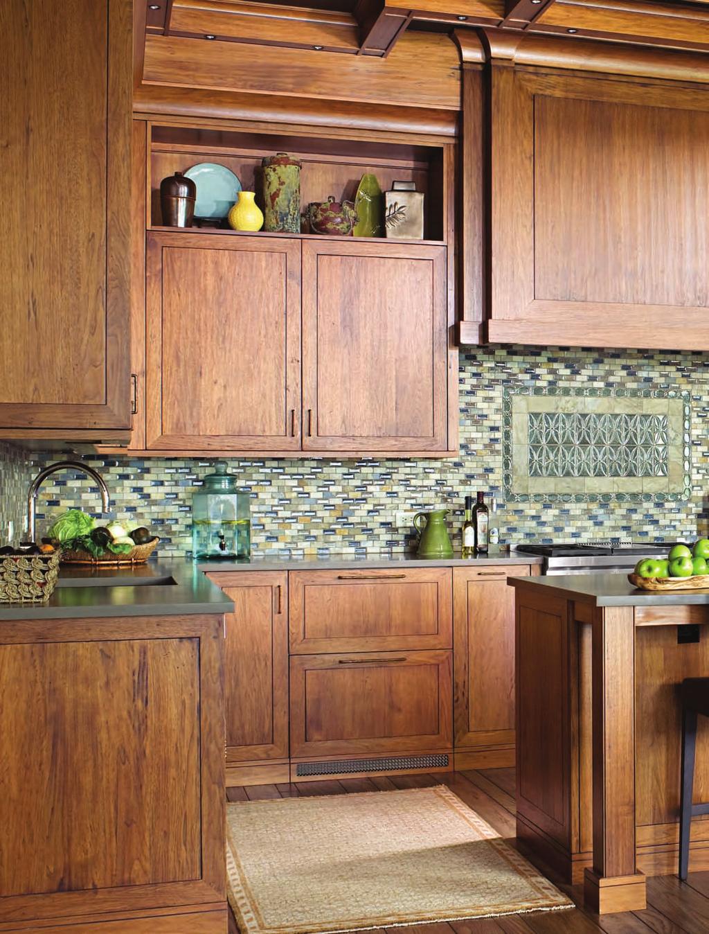 Gleaming butternutwood cabinetry (a type of walnut) gives this polished kitchen natural beauty.