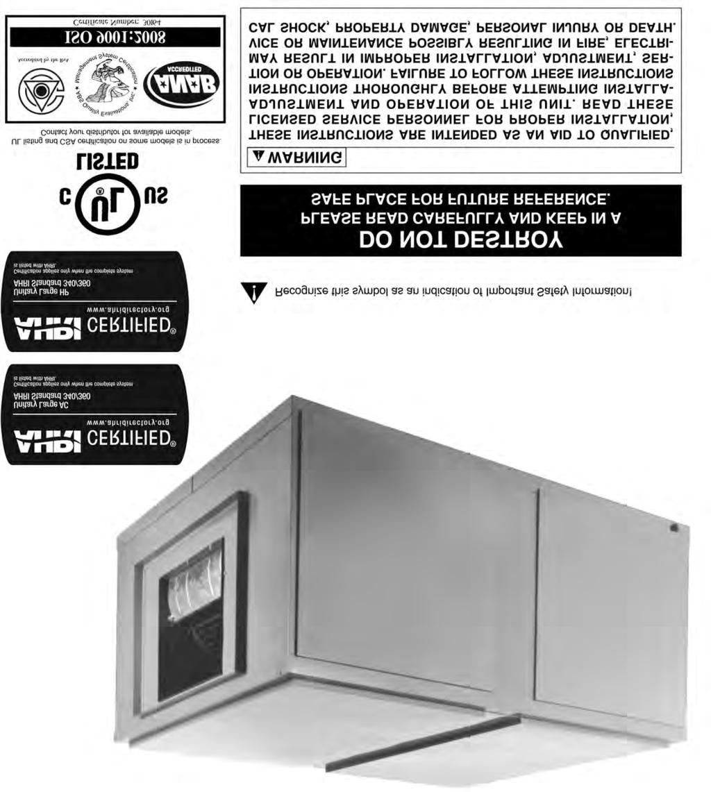 INSTALLATION INSTRUCTIONS RHGN-H: COMMERCIAL AIR HANDLER WITH VARIABLE