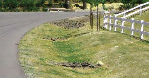 This well-maintained rock baffle slows the flow of water from one area of a stormwater pond to another area.