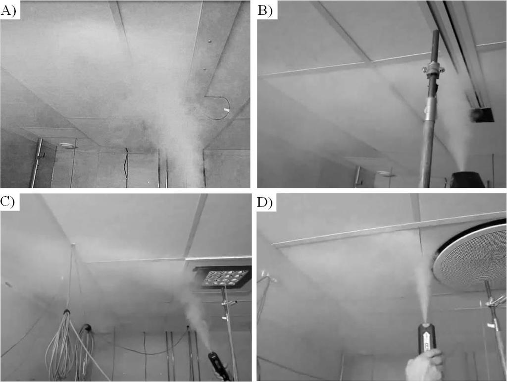 Fig. 4. Smoke visualizations of air supplied from A) the 3 m (case 2) and B) the 0.