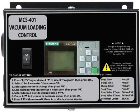 6.0 OPERATION 6.1 Control Description The MCS-401A series vacuum loading control employs a mini-plc Control for loading functions.