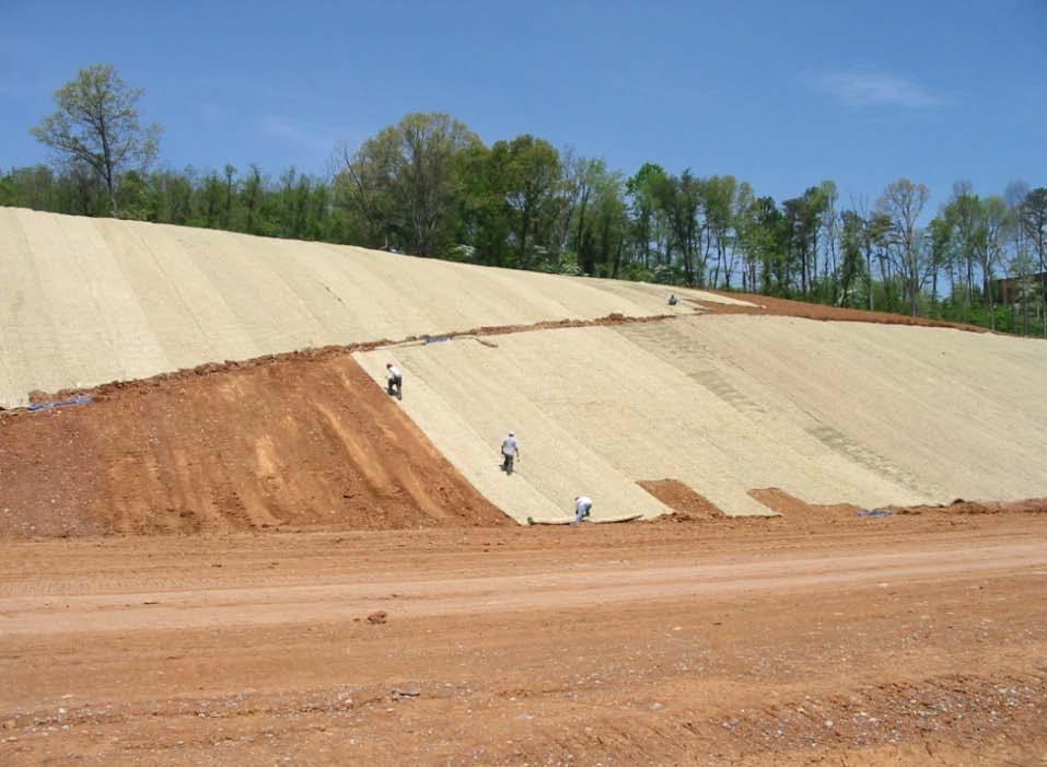 Erosion Prevention Practices EPP-12 ECB on Slopes Symbol G Description Geotextiles are woven or non-woven fabrics, applied between surfaces or materials, to reduce flow velocities, release runoff as