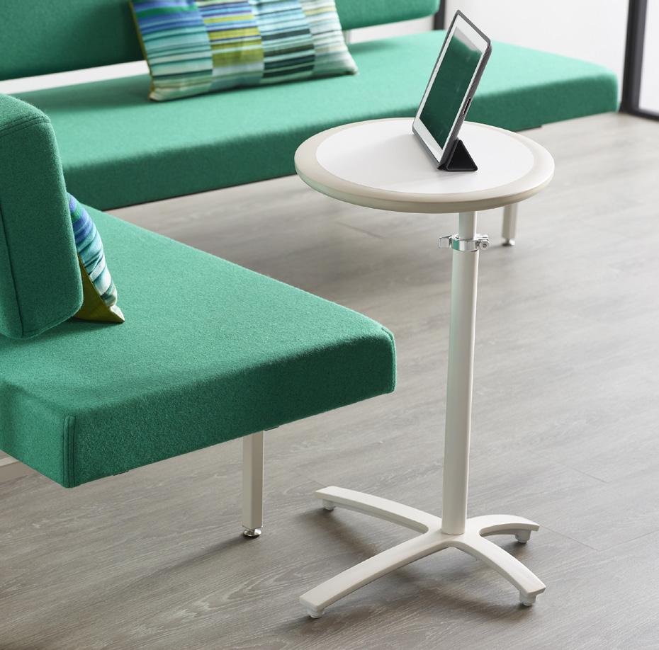 com Penny Height Adjustable Table from + Penny from + partners perfectly with people working outside the traditional office space in upscale lobbies, break-out spaces and in-between places where you