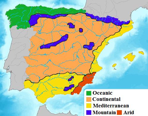In this picture that we have above, we can see the different parts in the Spanish land with the particular climate that we have spoken: Graphic: The clime in the Spanish land.