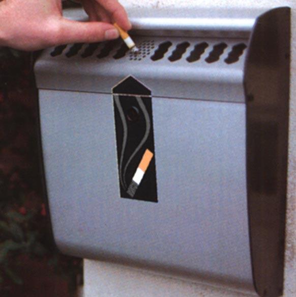 Ashmount Cigarette Disposal Unit A wall-mounting Cigarette Disposal Unit, manufactured in tough Vandalex (vandalresisting aluminum extrusion).