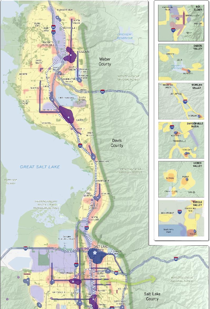 The Wasatch Choice for 2040 Vision Map The Greater Wasatch is one region, stretching from Weber County south to Utah County and from Tooele County east to the Wasatch Back.