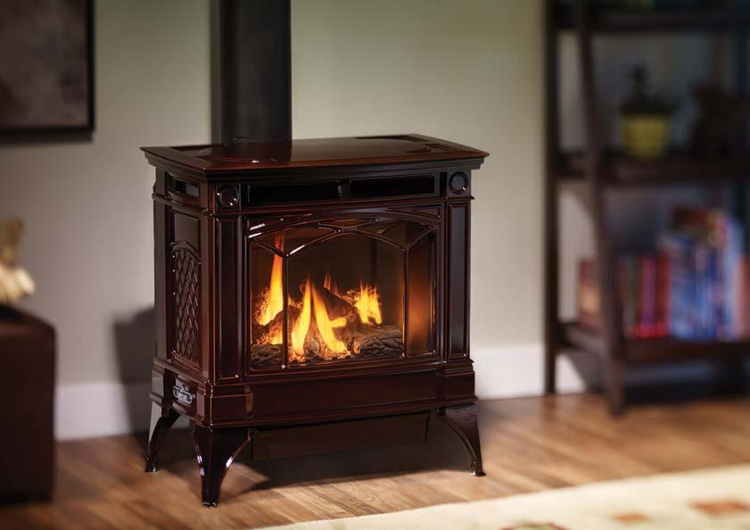 Hampton H35 large gas stove with decorative glass grille in timberline brown