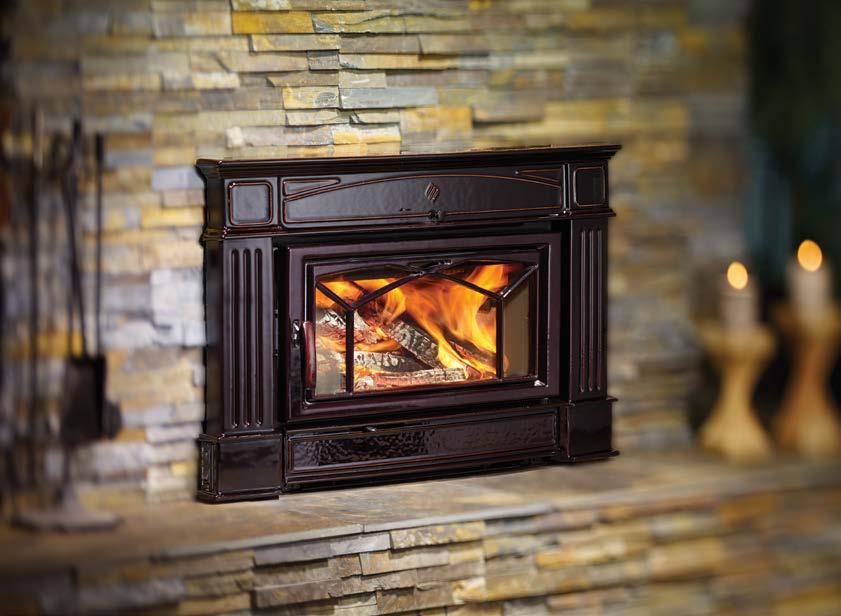 Hampton HI400 wood insert in timberline brown enamel finish with decorative cast grille.