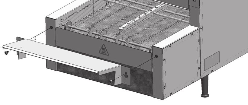 Install the load and unload trays to match the conveyor direction. The load tray slants toward the conveyor. The unload tray slants away from the conveyor.