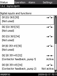 10.7.2 Digital inputs This display shows the status of the individual digital inputs. Note The display shown below should be considered as an example.