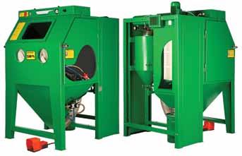 CAB-series suction blast cabinets Industrial use all-in-one blast cabinet includes injection blast system, blast media reclaimer and pulse cleaned cartridge dust collector.