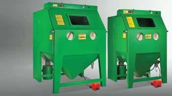 Standard delivery CAB-110P, CAB-135P pressure type blast cabinets All-welded blast cabinet, ready to use assembled with 25 or 50 liter blast machine, media recovery hoses, sandblast hose