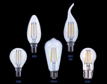 LED Filament A45, B35, B35BT, P45, ST64 Features Benefits Application Flicker-free Classic light bulb shape ensures an easy replacement Similar appearance as traditional bulbs Dimmable (ST64 & A45)