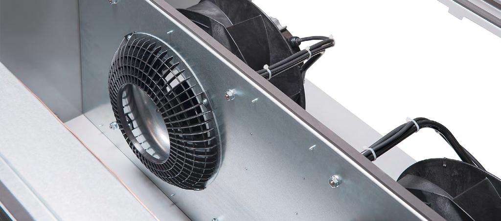 EC fan } EC fan unit with fan directly driven by high-performance radial impeller } fan can be operated continuously and in an