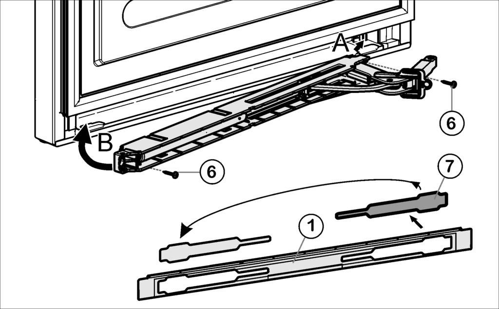 Putting into operation 4.3.3 Changing the bearing parts 4.3.5 Fitting the door u Place the door from above onto the lower bearing pin Fig. 7 (22). u Close the door. u Insert the upper turn hinge Fig.