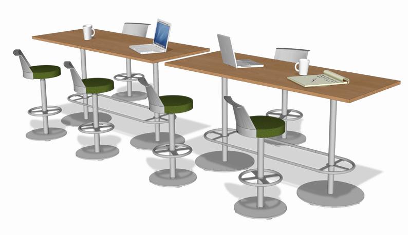 Collaborative hubs are located near workstations to support a quick shift from