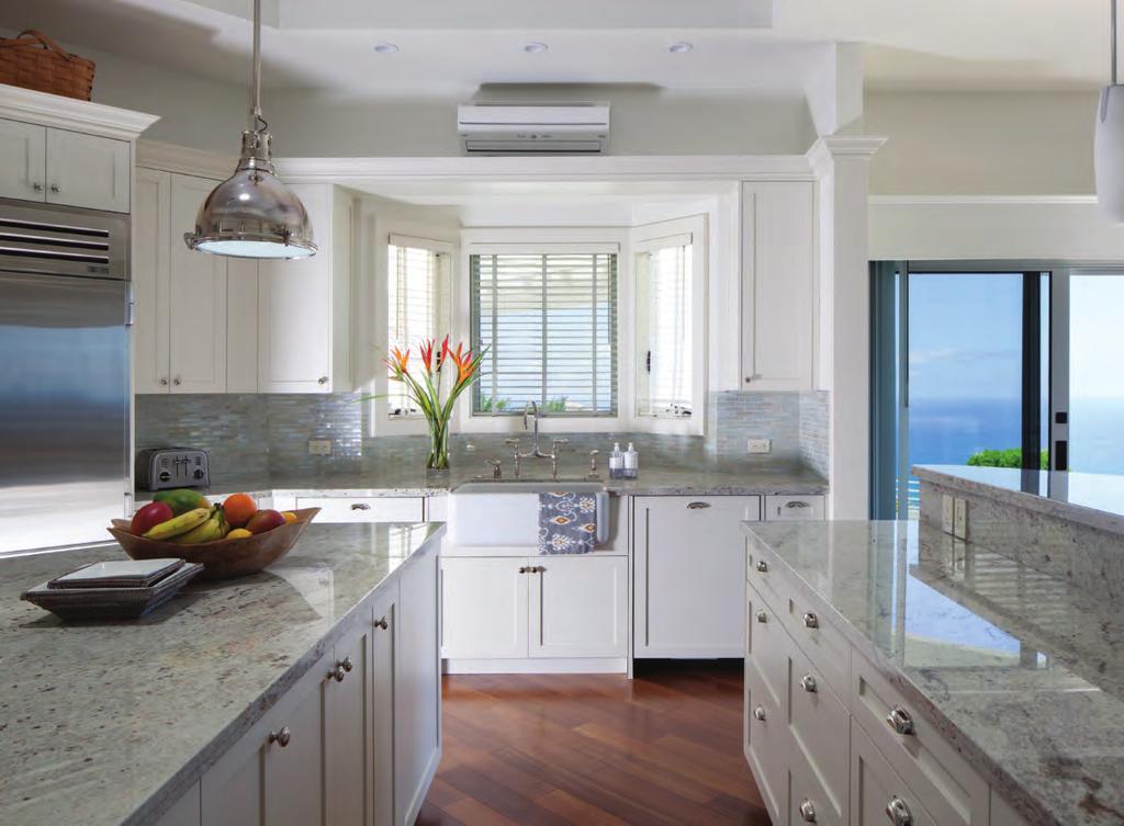 Ocean views are visible from the fireclay apron sink.