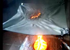 By observing the experimental phenomenon, following rules are obtained: 1) When vertical height of membrane material is 40 cm above source of ignition, the flame don t contact with the membrane