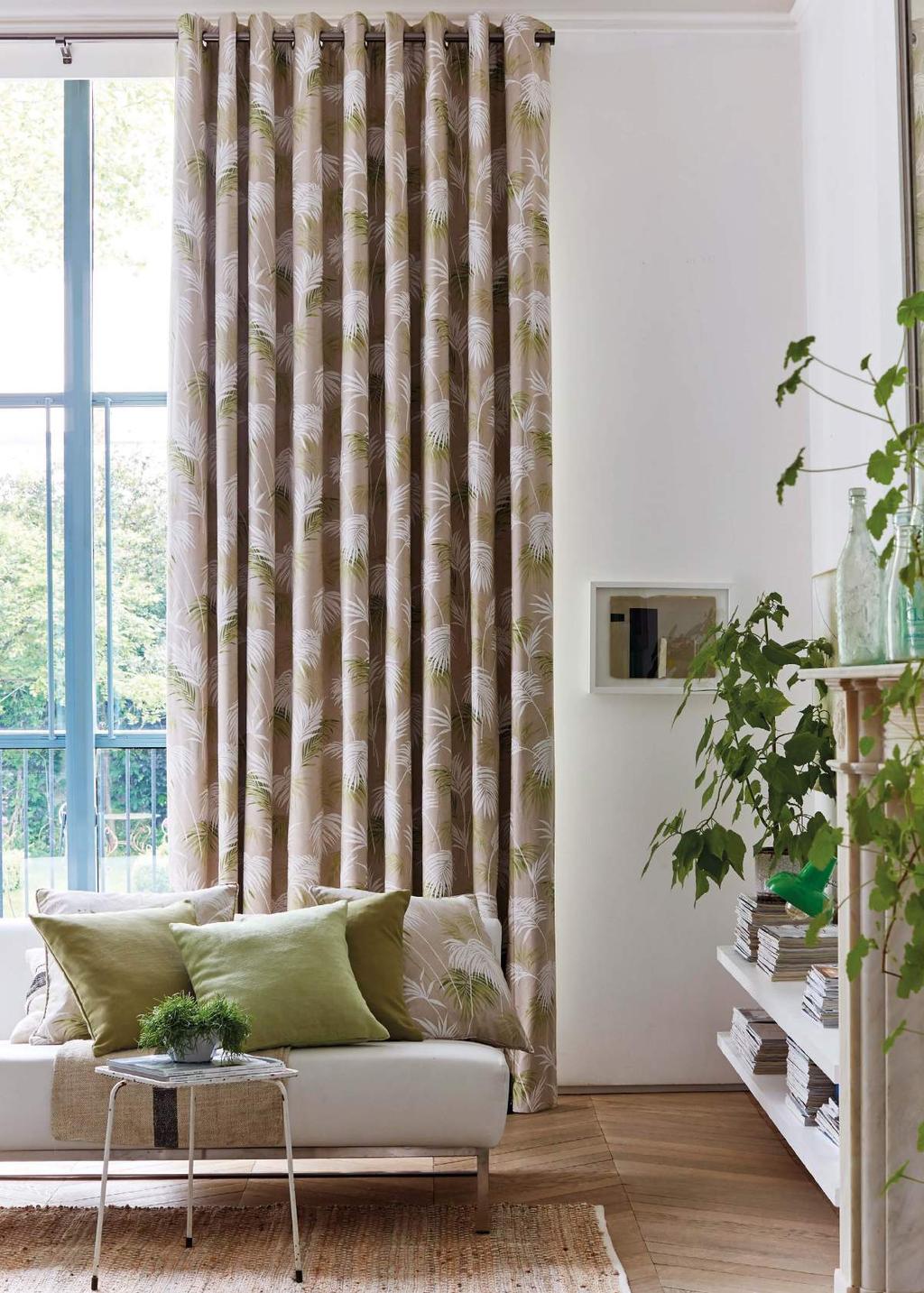 Paradise Willow Green Curtain with co-ordinating cushions from the plains