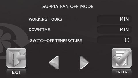 To proceed to the function setup set the SUPPLY FAN OFF MODE parameter to ON.