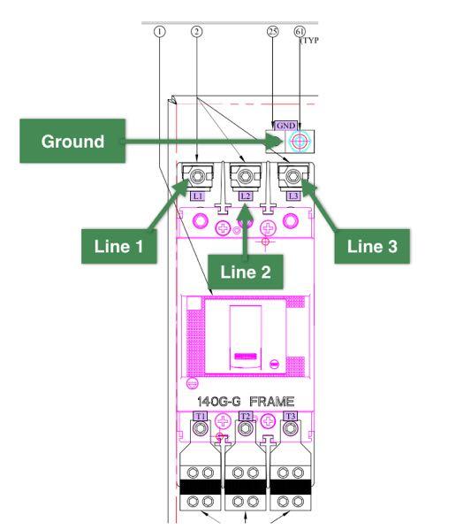 Main Power Breaker 1. Wire the three phase power lines into power breaker as shown in the schematic below. 2.