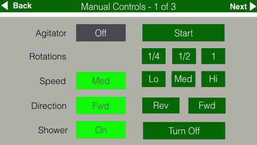 The following components should be tested: Manual Controls Agitation - Ensure that the agitator can properly run in forward and reverse.
