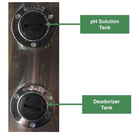 Perform these steps to complete the machine start-up process: 1. Fill Deodorizer - Locate the deodorizer tank lid. It is located to the left of the food hatch door.