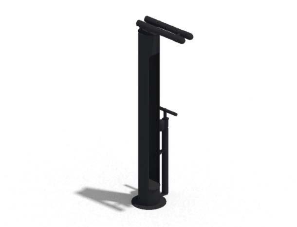 TYP. DRINKING FOUNTAIN Color: Black Powdercoat Construction: Steel Notes: Freeze-resistant assembly, pet bowl, jug-filler, ADA compliant Mounting: Surface Mount Available Manufacturers: Most