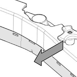) shows the rotation direction for releasing the front retainer. 5. Use the handle () to remove the pad support () (Fig.). 6. Remove the worn pad and replace it with a new one (5) (Fig.). 7.
