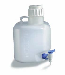 The bottle closure is fitted with connections for distillate inlet pipe, reservoir level control and a 0.2µm filter on the air inlet. Autoclavable at 121 C.