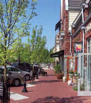 Main streets, typically no more than a mile long, are active areas with buildings one to four stories in height and usually placed right up to the sidewalk with parking available onstreet.