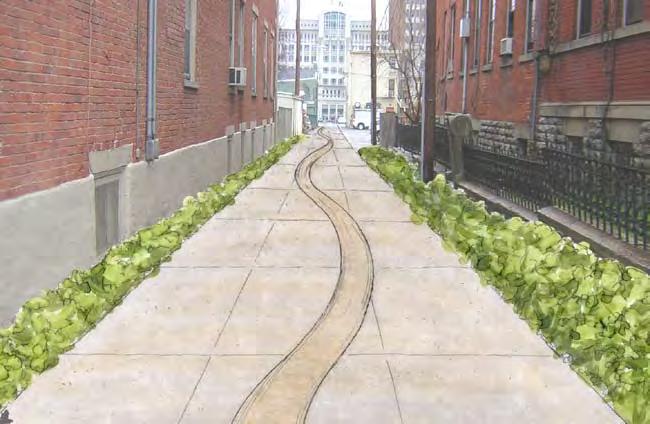 accommodated by simply greening edges of the alley with swales and planters.