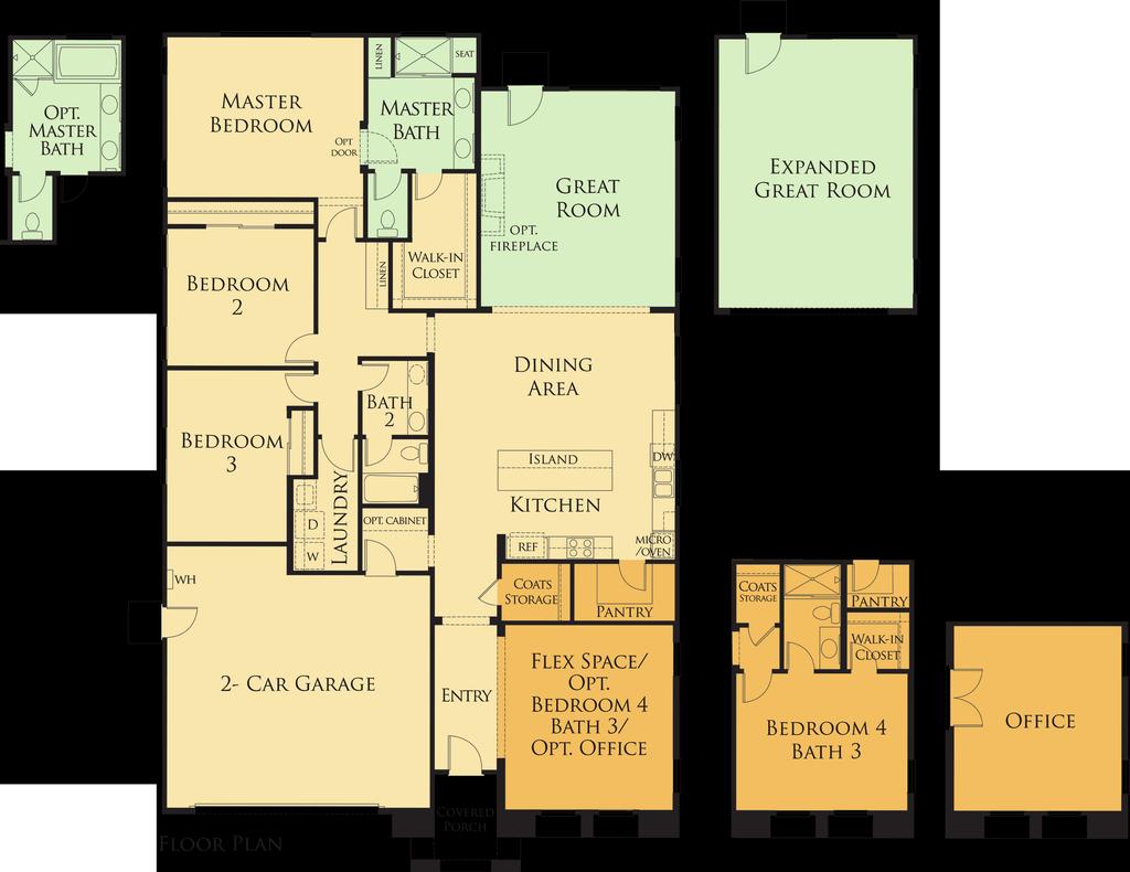 Residence One 3 Bedrooms, 2 Baths, Flex Space, 2-Car Garage, Approx.