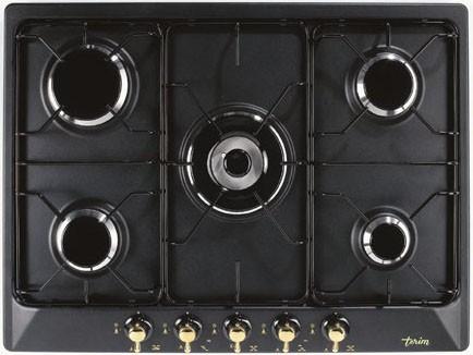 Country PFR75TMG 70 cm hob with front control panel Triple crown wok burner Rustic finished knobs Enamelled pan stands Enamelled burner caps