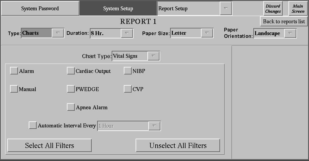 Setting Up the System Menntor X7 Service Manual Editing a Report When you edit a report, you define its type, duration and layout. You can select from one of two report types: Charts, or Trends.