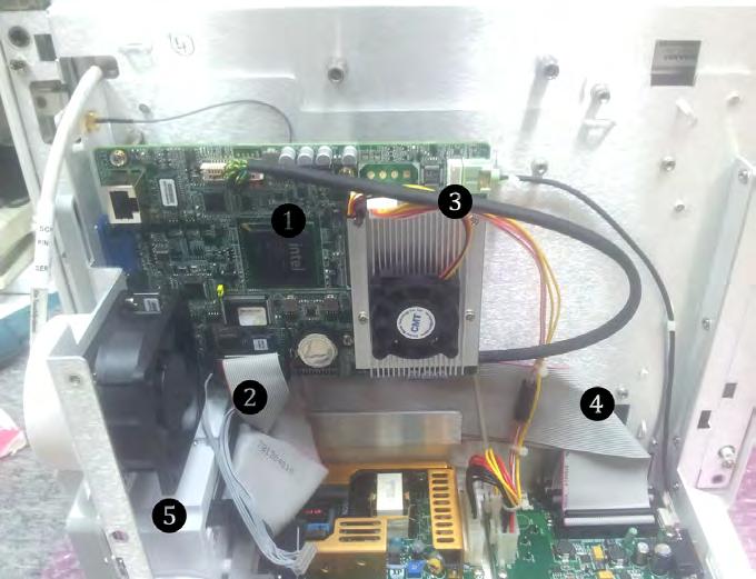 Menntor X7 Service Manual 2. Connect the components to the chassis in the following order (see Figure C-13): a. CPU (1 in Figure C-13) b. COM, Touch LPT and recorder cables (2 in Figure C-13) c.