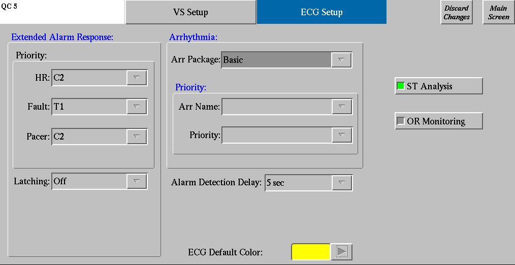 Menntor X7 Service Manual Default Color Defines the color in which ECG vital signs and waveforms appear on the main screen display. You have a choice of 16 colors. The factory default color is yellow.