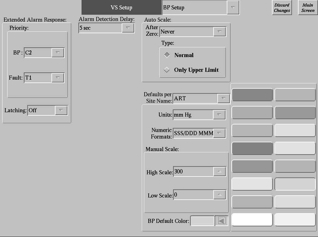 Setting Up the System Menntor X7 Service Manual Figure 3-10: The BP Setup Dialog Panel Displaying the Color Selection Panel To define default BP parameters 1.