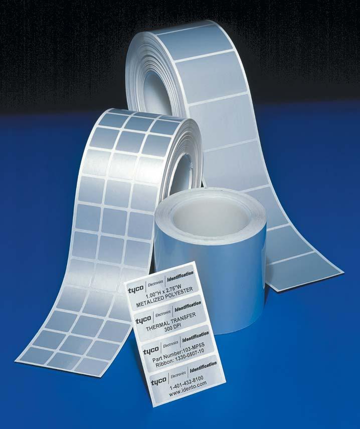 Labels MP Metalized Polyester Labels MP Metalized Polyester Labels Tyco Electronics MP is a thermal transfer printable metalized polyester film with a permanent acrylic adhesive, designed for rating