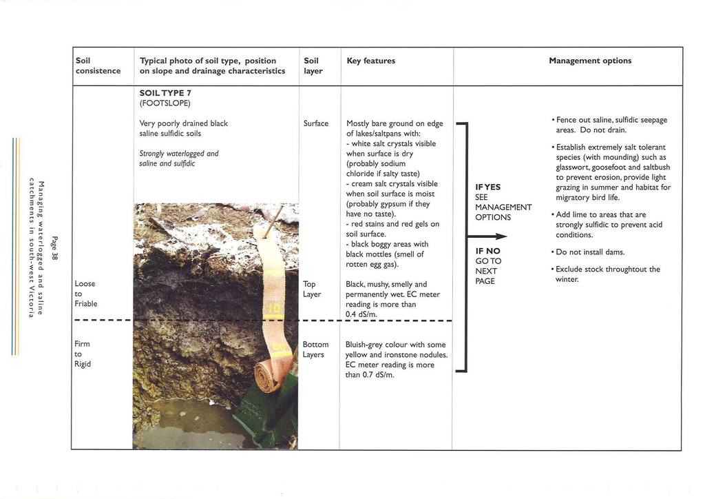 { Soil consistence Typical photo of soil type, position on slope and drainage characteristics Soil layer Key features Management options SOIL TYPE 7 (FOOTS LOPE "' 3: { rt "' ::J ::r-,.
