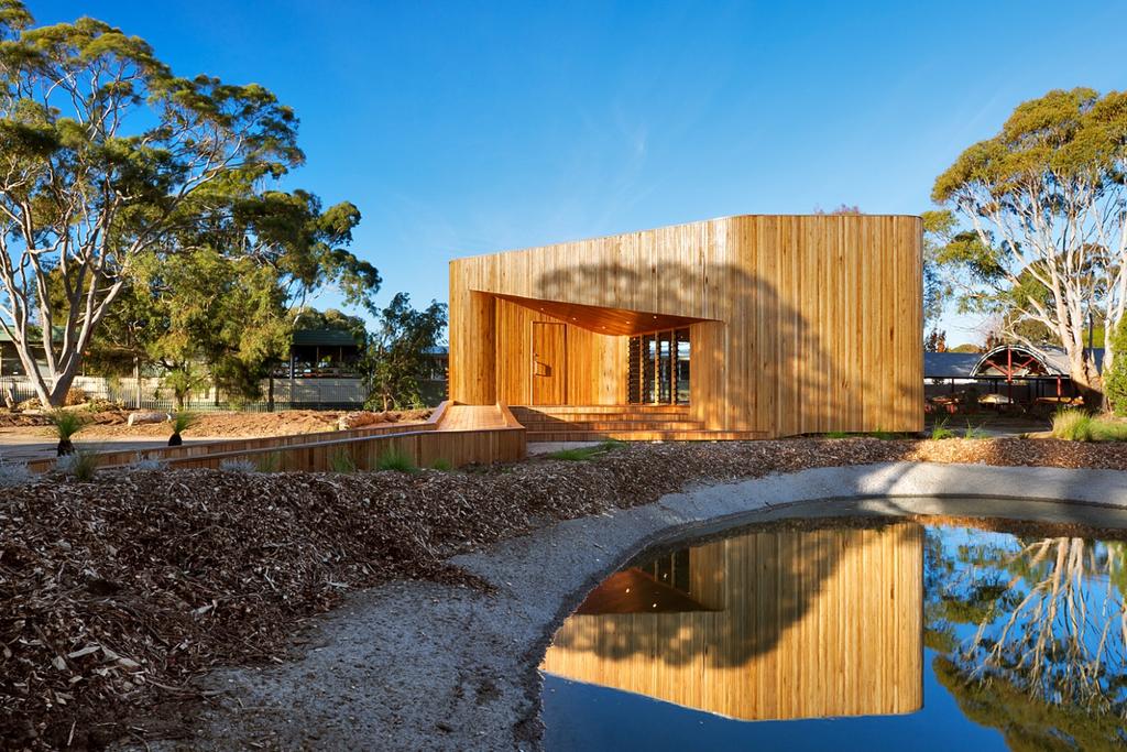 Located in the Moorooboon Wetlands Learning Environment: The building consists of a main program space, a small kitchenette, store room and a series of external covered decks and stairs for external