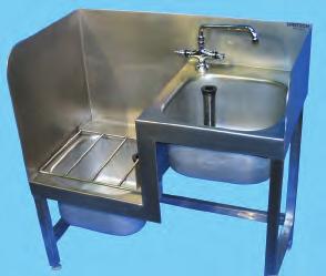 COMBINED BUCKET UTENSIL SINK 304 grade stainless steel, specially designed for hygiene lobbies. Centrally mounted tap blocks to fill each sink. Fully welded frame with adjustable feet.