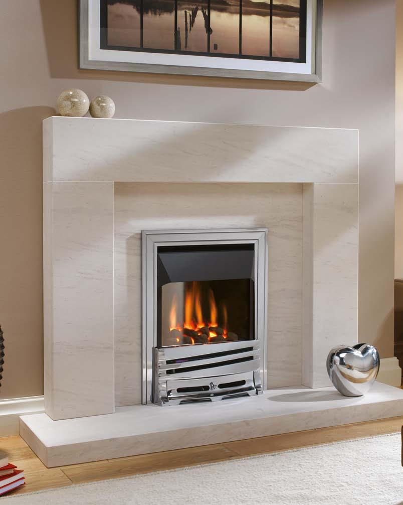 30. High efficiency glass fronted gas fires eko 4010 eko 4010 shown with chrome Mono fret and Classic chrome frame with chrome inlay.
