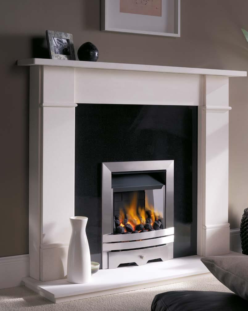 36. Conventional open fronted gas fires eko 3020 eko 3020 shown with mirror side cheeks fitted and brushed stainless steel contemporary frame.