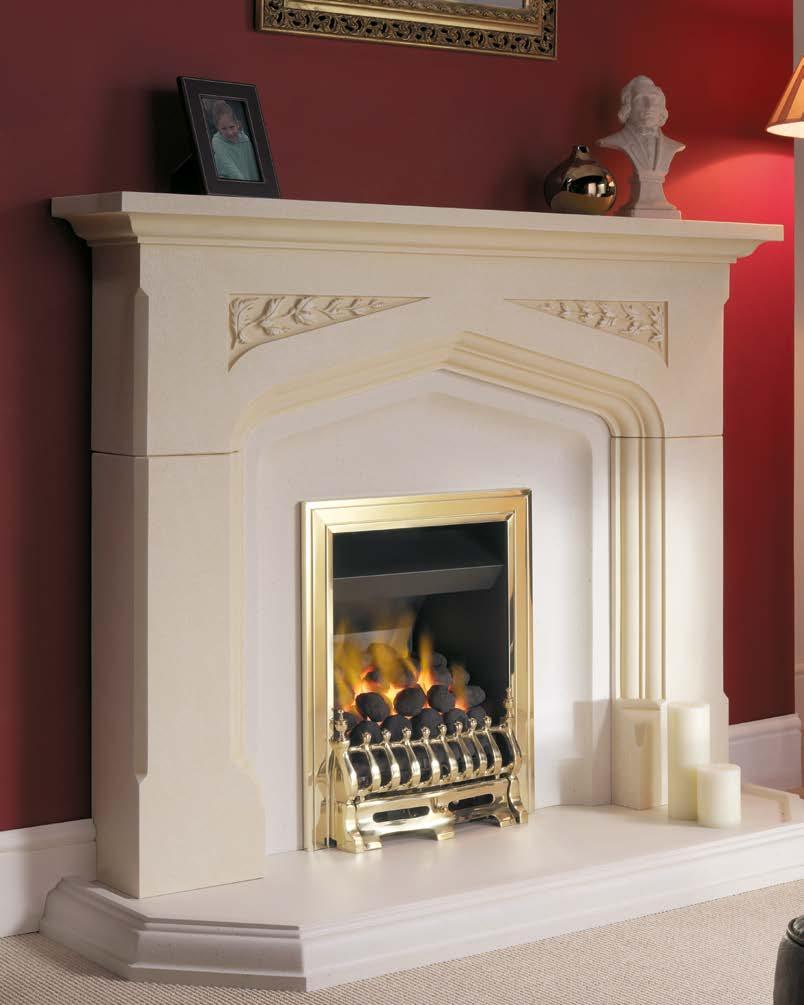 42. Conventional open fronted gas fires eko 3060 eko 3060 shown with brass Blenheim fret and one-piece Classic brass frame with brass inlay.