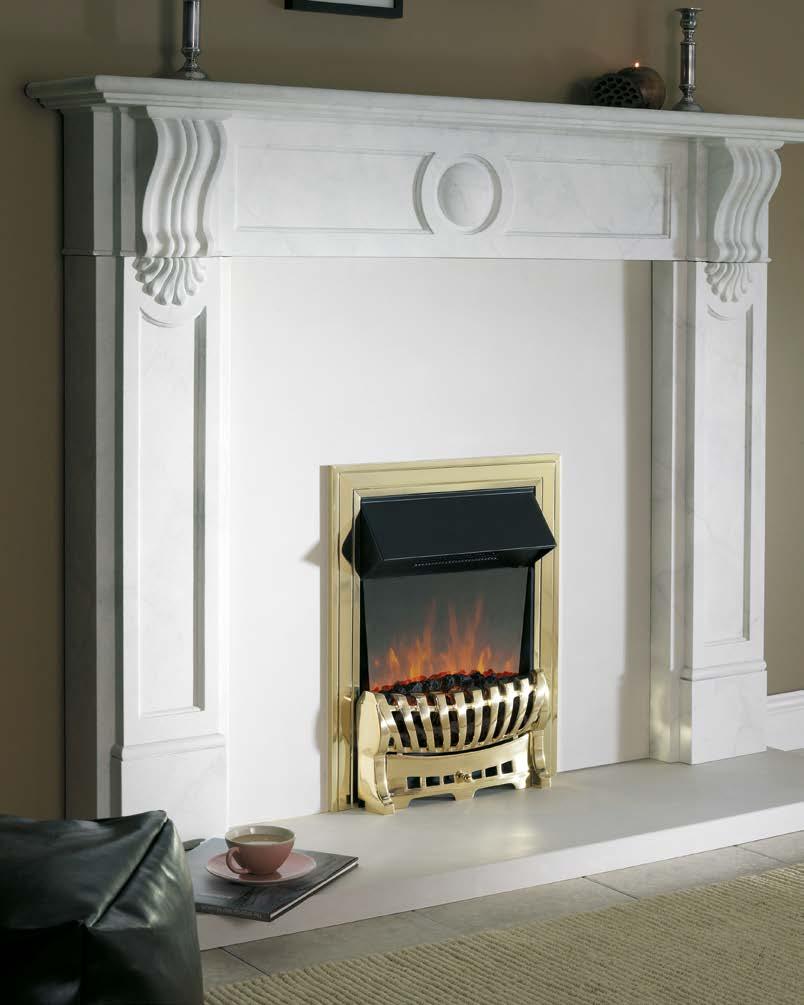 58. 100% efficient electric fires eko 1060/1070 eko 1070 Reflections shown with brass Elegance fret and one-piece Classic brass frame with brass inlay. eko 1060/70 Decorative heat at your finger tips.