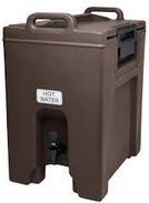 CAMBRO BROWN 10 GAL. HOT & COLD INSULATED DISPENSER Cambro Cabinet Model 1000LCD131- Brown - Non Electric. Camtainer 11.75 Gallon Dark Brown Insulated Beverage Dispenser with faucet.