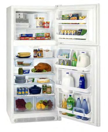 Top Mount Refrigerator A+ Energy Rating Deluxe Climate Controlled Defrost Full Cycle Airflow 3 Full-Width Wire Refrigerator Shelves 2 Ultra Humidity-Controlled Crisper Bins with Cover Shelf Snack